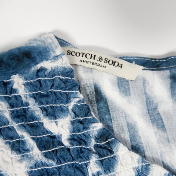 SCOTCH & SODA Smocked Long Sleeve Top Blouse US Size 10 L Bow Back Teal Tie Dye - Picture 7 of 11